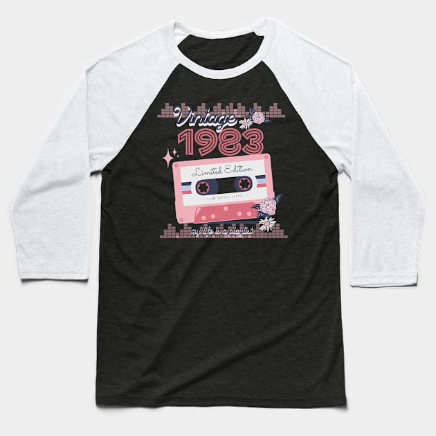 Vintage 1983 Limited Edition Music Cassette Birthday Gift Baseball T-Shirt by Mastilo Designs